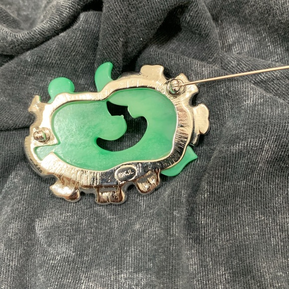 Kenneth Jay Lane Simulated Jade Dragon Pin. - Picture 5 of 8